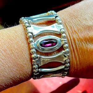 Uno de 50 Fuchsia Elements silver and crystal wrap bracelet